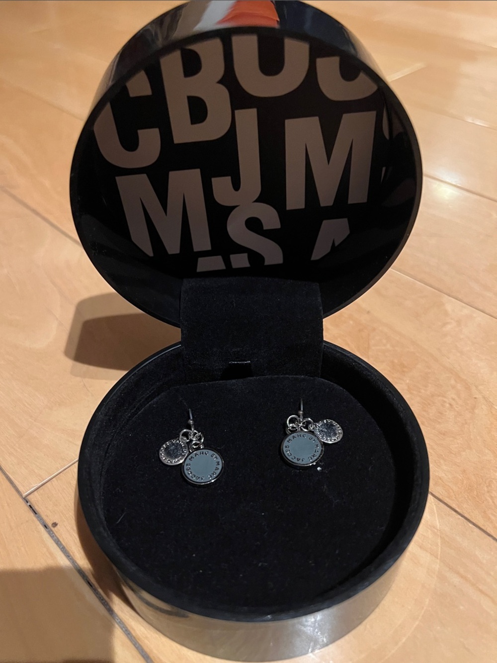 Marc Jacobs Silver-Tone Logo Disc Drop Earrings
